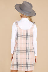 Pick Me First Blush And Grey Plaid Overall Dress - Red Dress