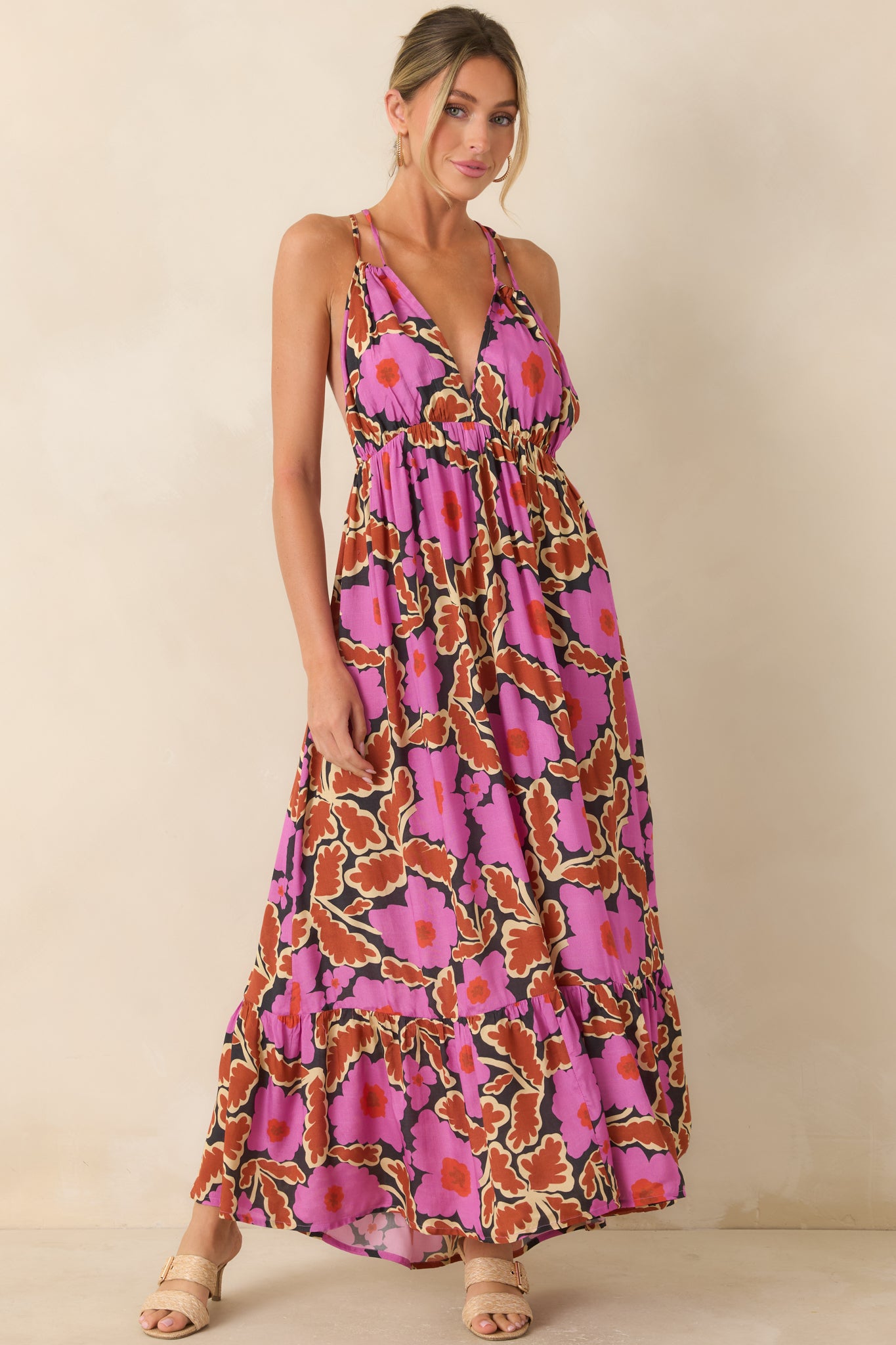 Pioneer Vitoria Fuchsia Multi Floral Maxi Dress | FRNCH