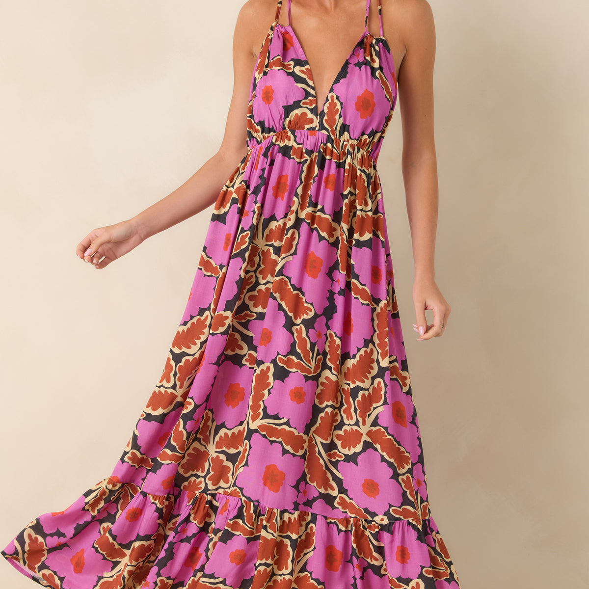 Pioneer Vitoria Fuchsia Multi Floral Maxi Dress | FRNCH