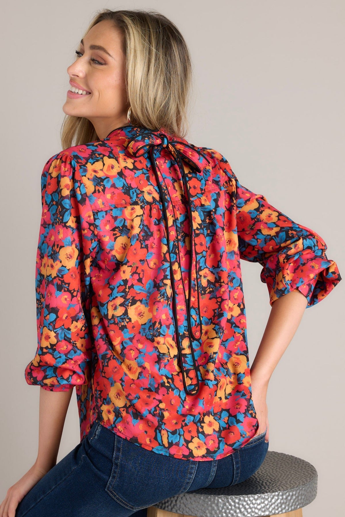 Black Multicolor Floral Button Front Top - All Tops | Red Dress
