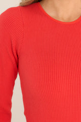 Protecting My Peace Red Ribbed Long Sleeve Bodysuit - Red Dress