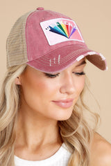 Rainbows and Weekends Pink Distressed Cap - Red Dress