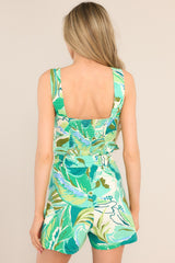 Rainforest Chic Green Tropical Print Button Front Romper - Red Dress