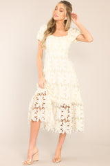 Rays Of Hope Ivory Lace Floral Midi Dress - Red Dress