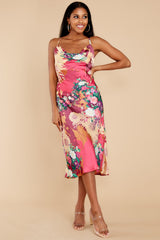Ready For The Runway Pink Floral Print Midi Dress - Red Dress
