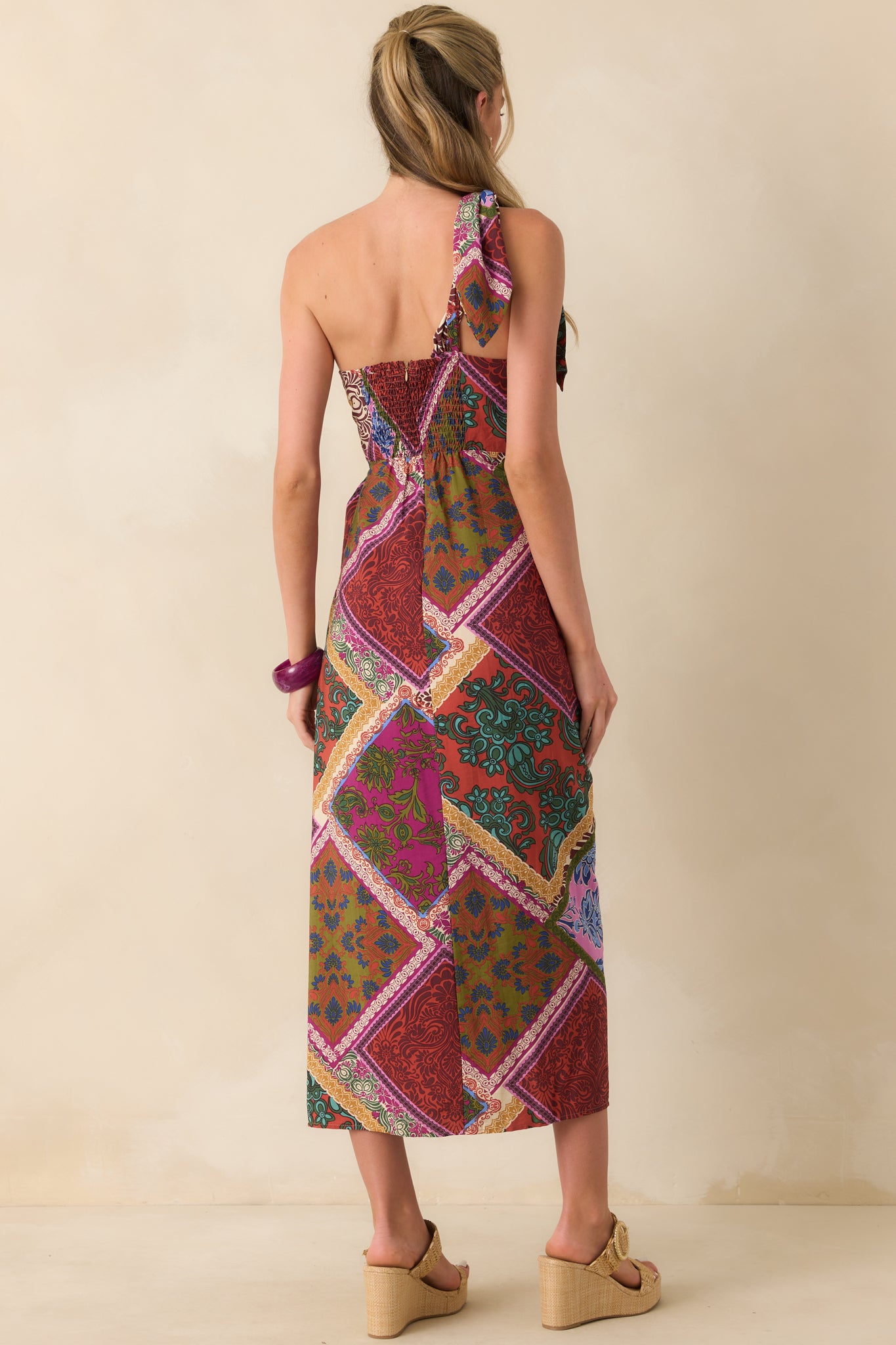 Red Patchwork Print One Shoulder Dress - Maxi Dresses | Red Dress