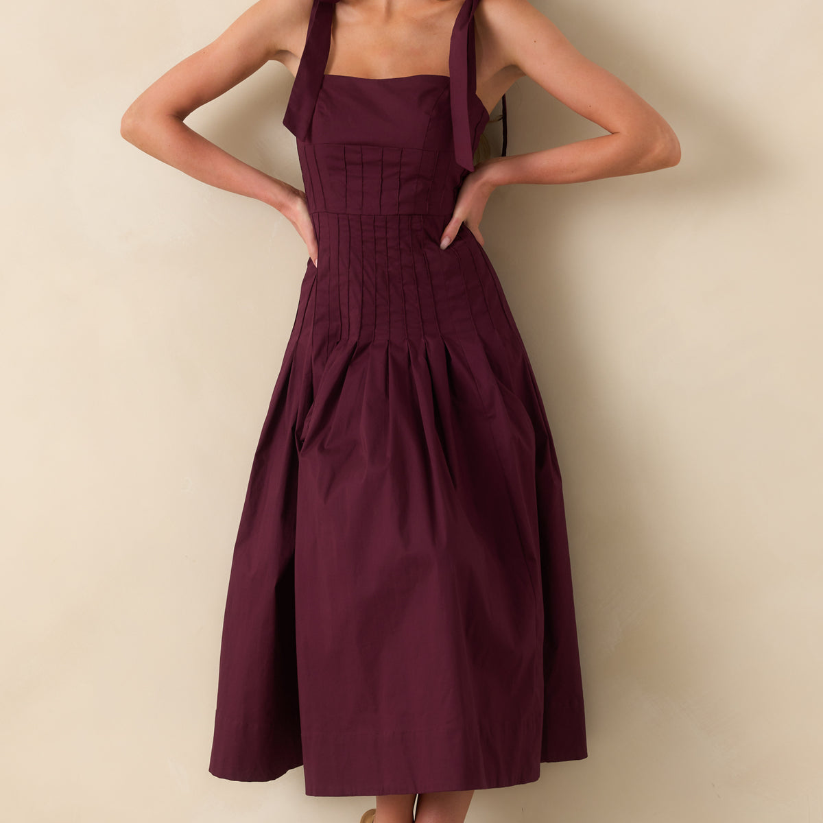 Every Bit of Lovely Sangria Cotton Pleated Drop Waist Midi Dress