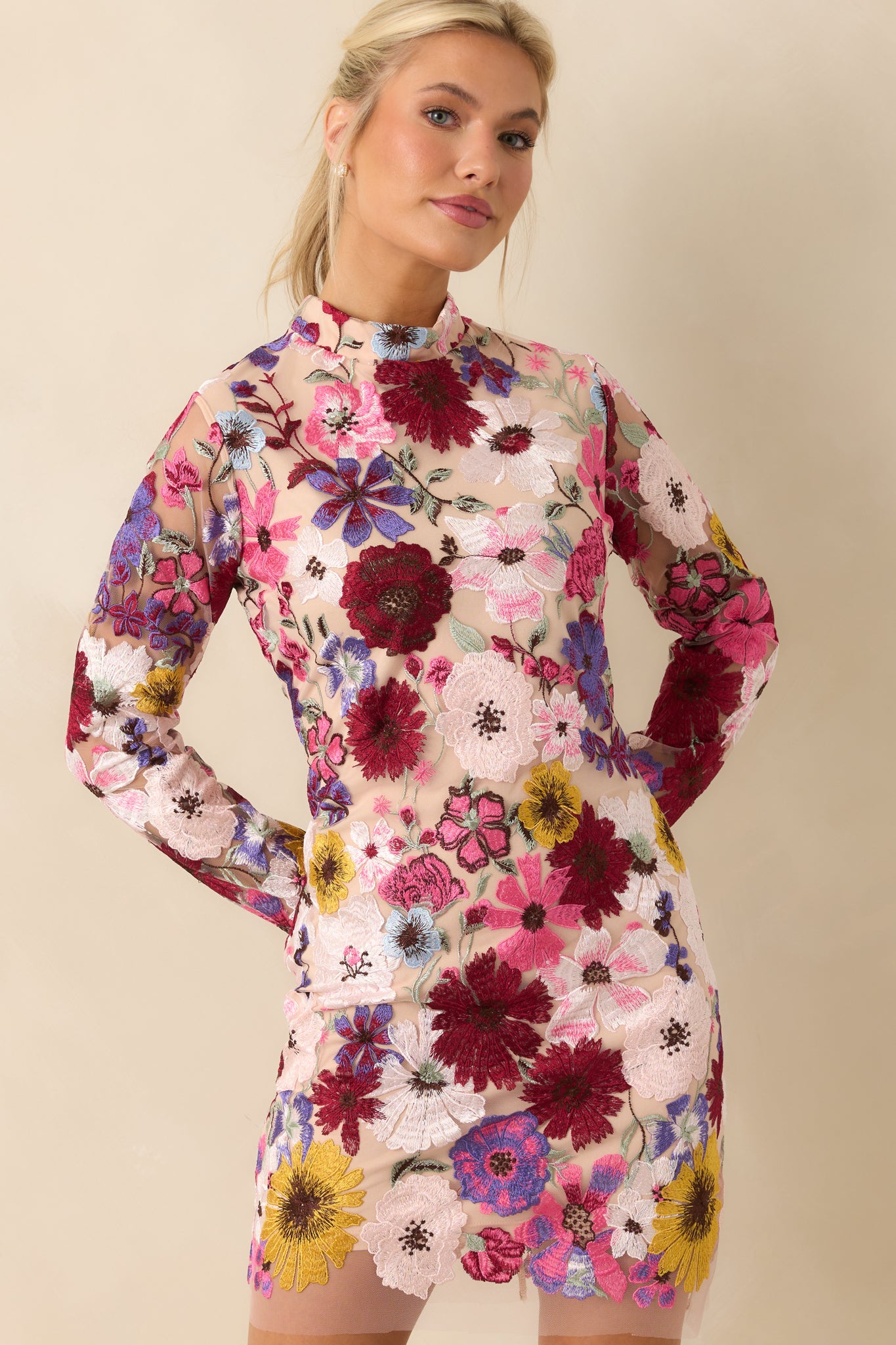 Fuchsia Multi Floral Mini Dress - All Dresses | Red Dress