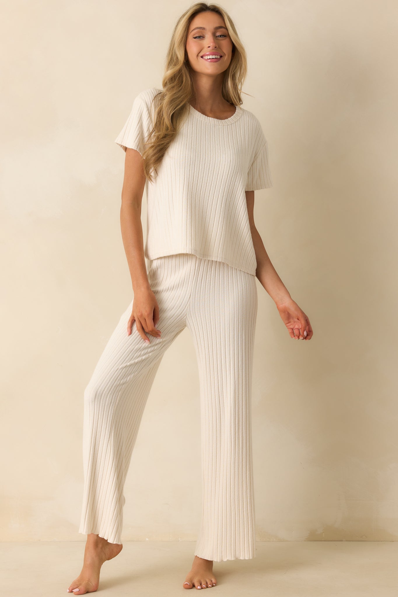 Z Supply Kara Rib Tee In Light Beige | Red Dress