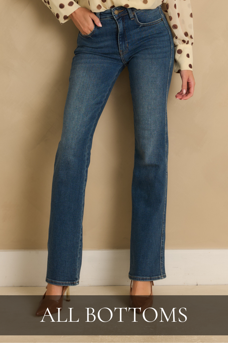 Dark wash straight leg jeans, featured in the All Bottoms shop
