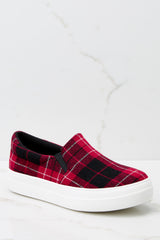 3 Go The Distance Red Plaid Slip On Sneakers at reddress.com