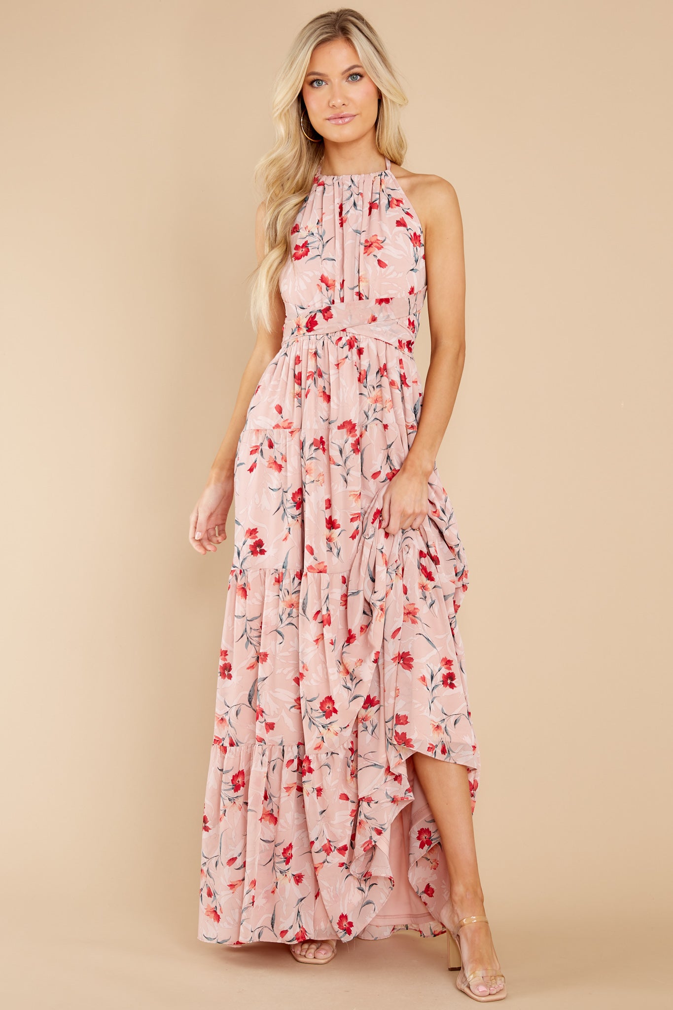 5 Heat Of The Moment Blush Floral Print Maxi Dress at reddress.com