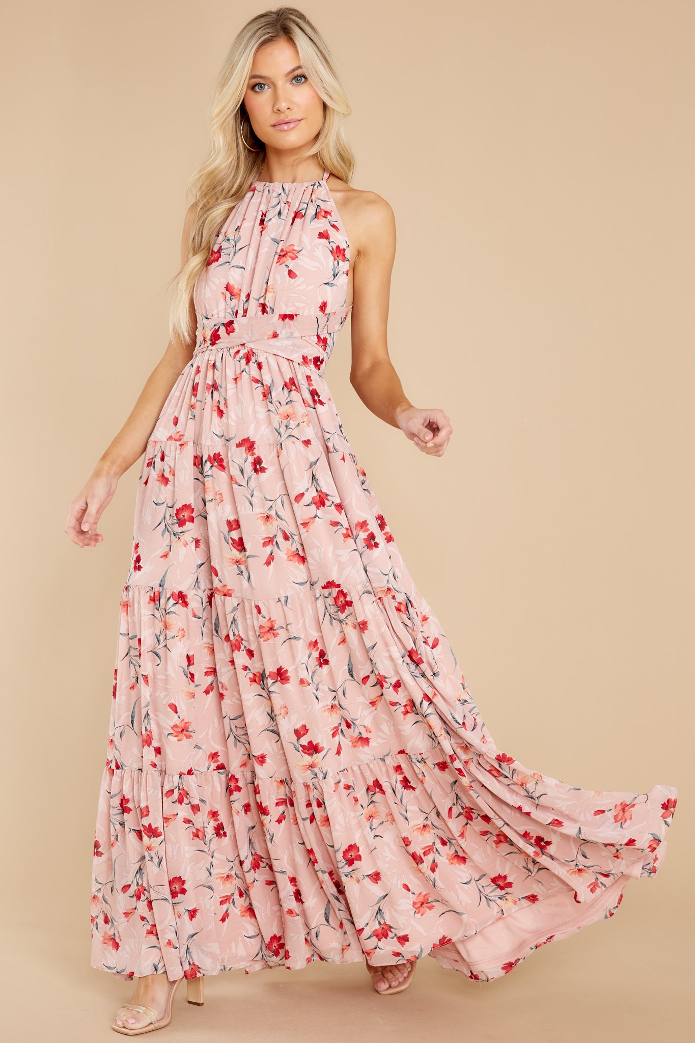 1 Heat Of The Moment Blush Floral Print Maxi Dress at reddress.com