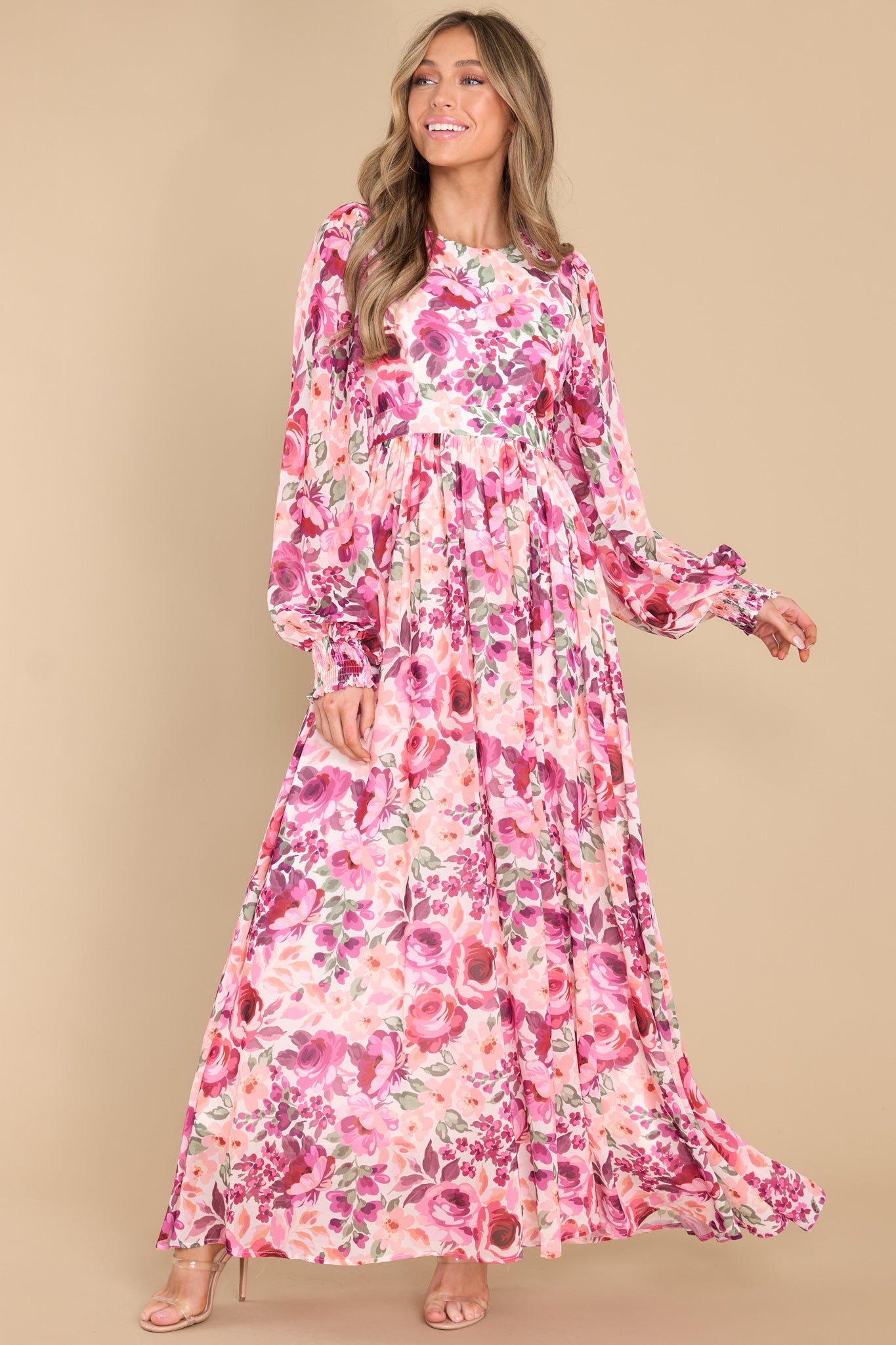 1 Covered In Sunshine Ivory Multi Floral Print Maxi Dress at reddress.com