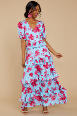 2 Confession Of Love Light Blue Floral Print Maxi Dress at reddress.com