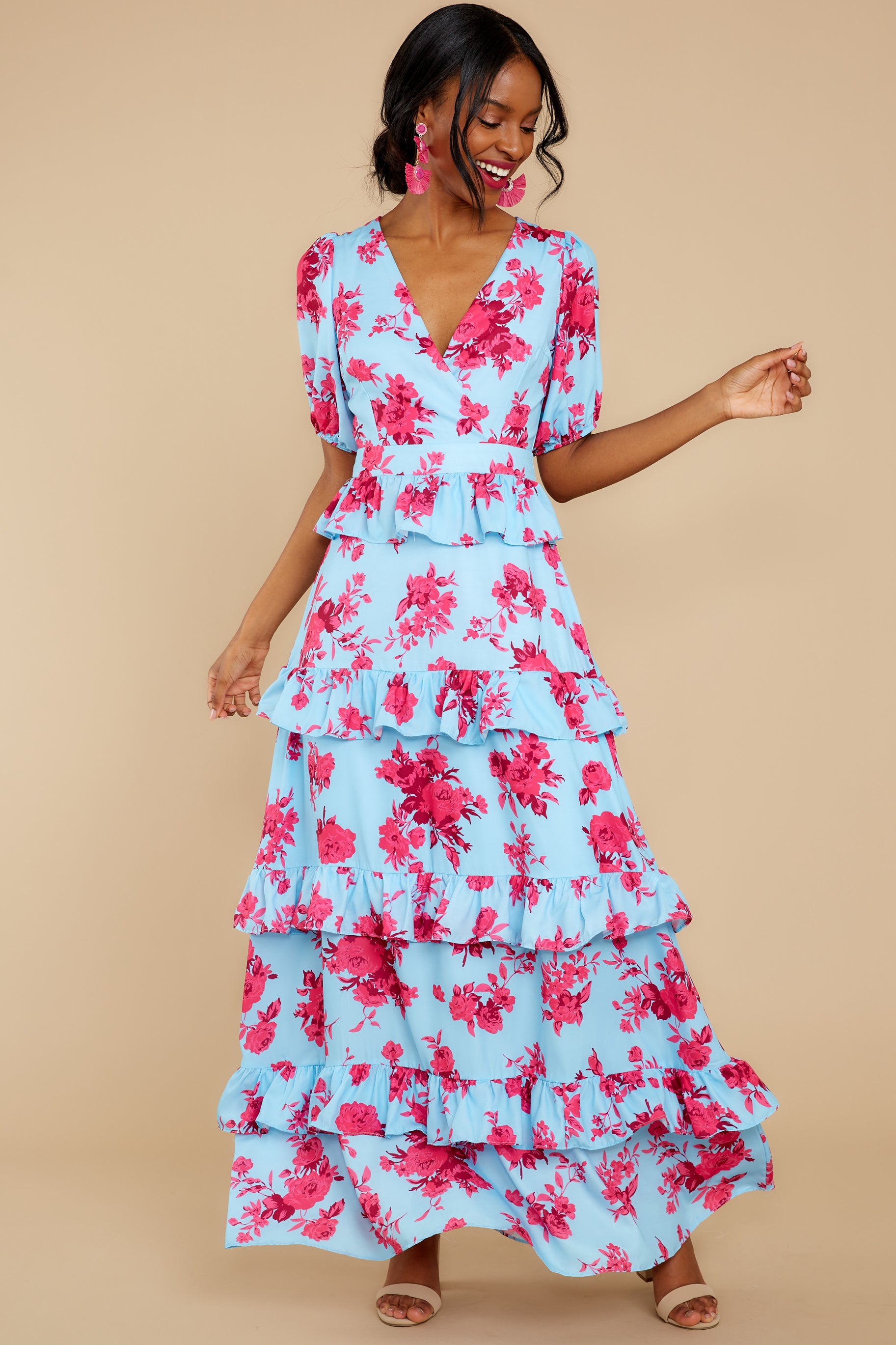 6 Confession Of Love Light Blue Floral Print Maxi Dress at reddress.com