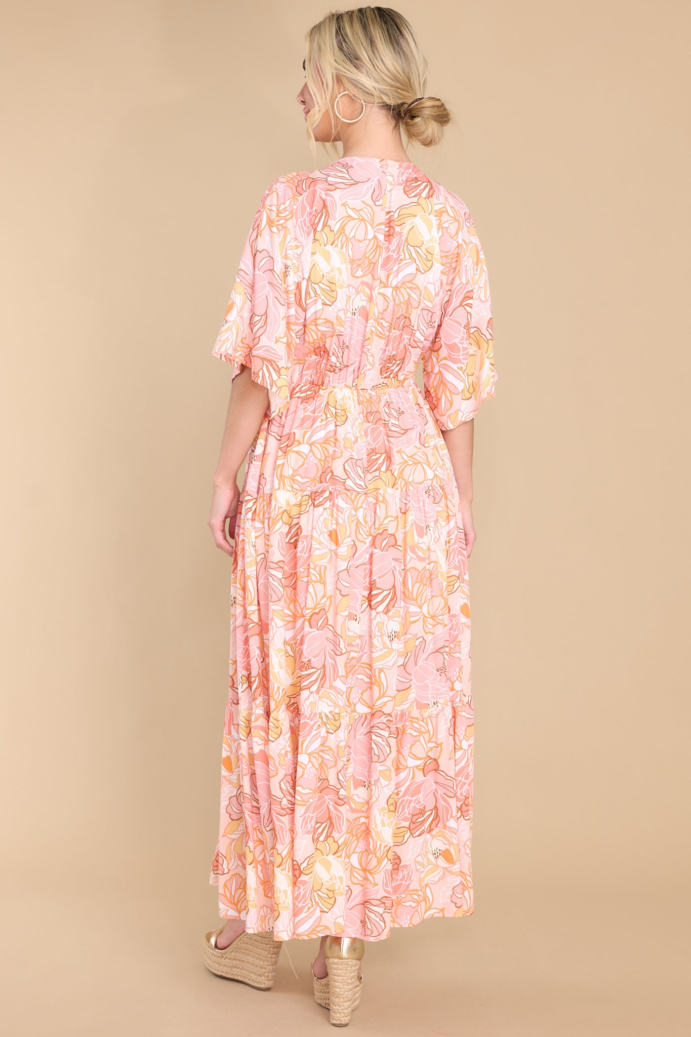 9 Seaside Style Apricot Floral Print Dress at reddress.com