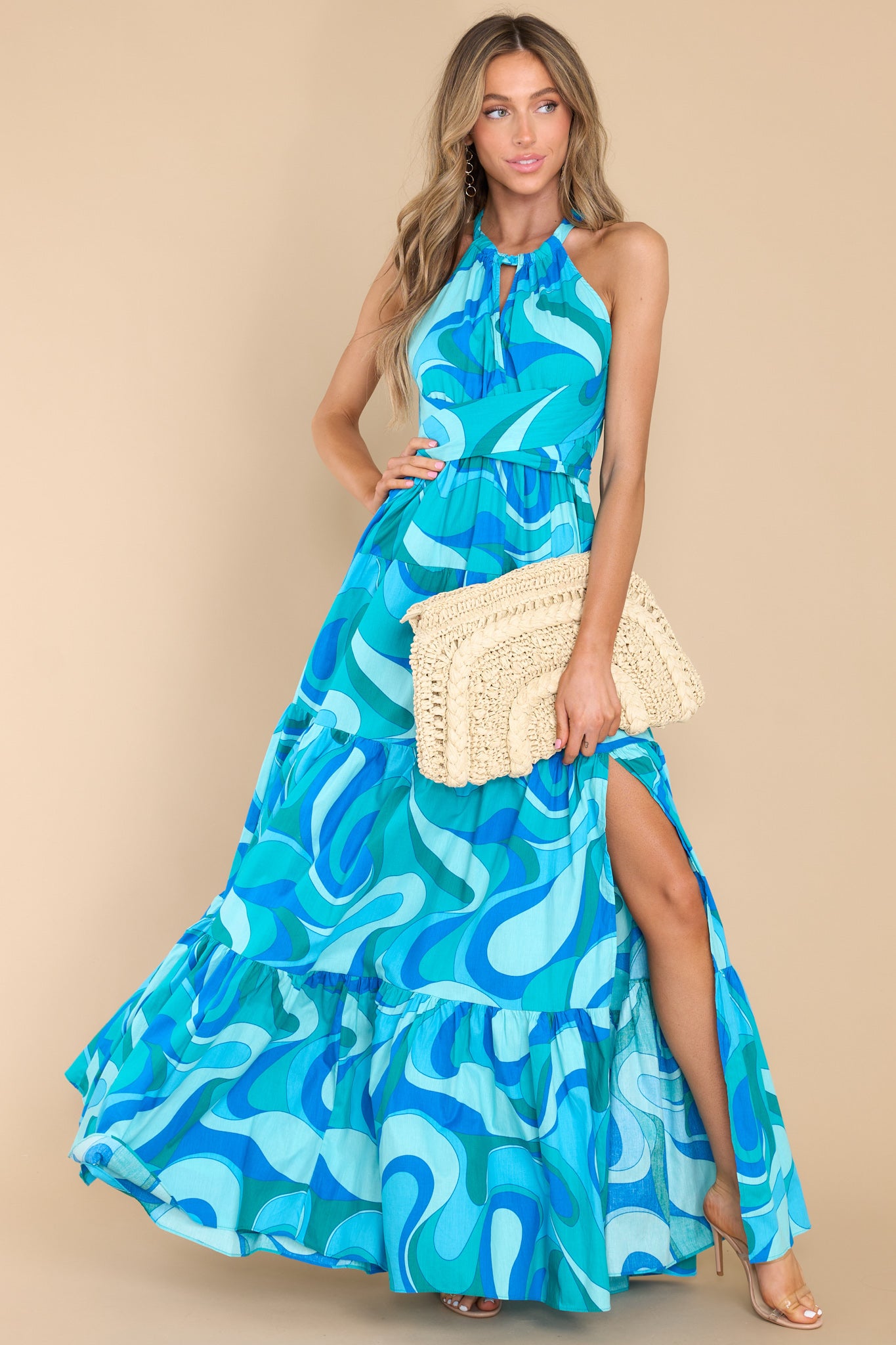 6 Depths Of Beauty Blue Print Maxi Dress at reddress.com