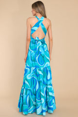 10 Depths Of Beauty Blue Print Maxi Dress at reddress.com