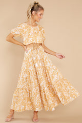 5 You're In Luck White And Yellow Floral Print Skirt at reddress.com
