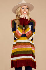 6 All This Time Burgundy Multi Stripe Sweater at reddress.com