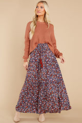 5 Wildflower Dreams Navy Floral Print Maxi Skirt at reddress.com
