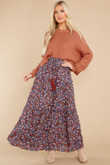 6 Wildflower Dreams Navy Floral Print Maxi Skirt at reddress.com