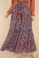 1 Wildflower Dreams Navy Floral Print Maxi Skirt at reddress.com