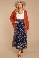 6 Where It Takes You Navy Floral Print Maxi Skirt at reddress.com