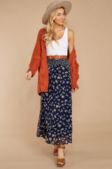 5 Where It Takes You Navy Floral Print Maxi Skirt at reddress.com