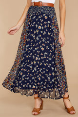 1 Where It Takes You Navy Floral Print Maxi Skirt at reddress.com