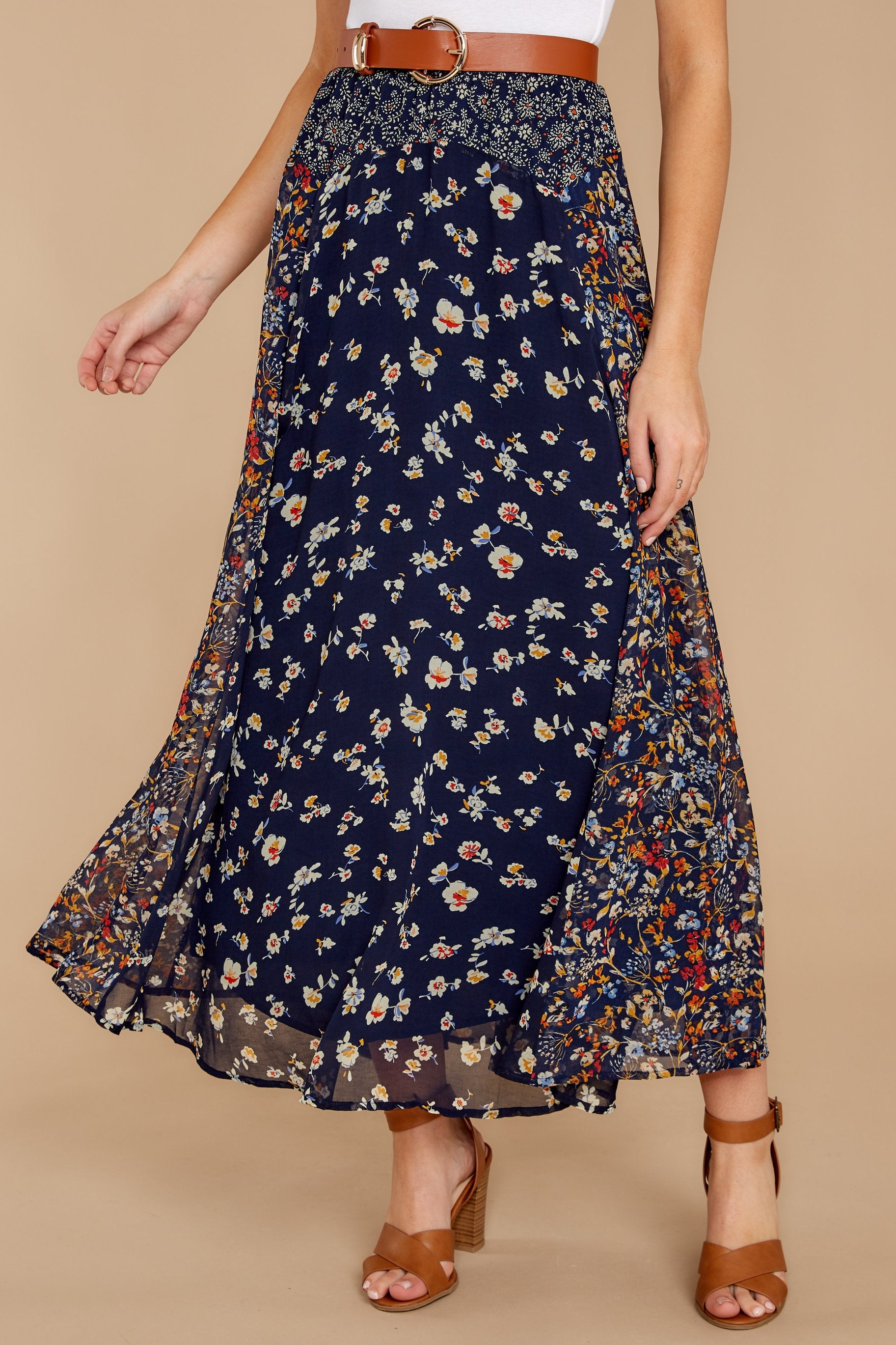 2 Where It Takes You Navy Floral Print Maxi Skirt at reddress.com