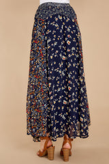 4 Where It Takes You Navy Floral Print Maxi Skirt at reddress.com