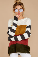 5 Read My Lips Camel Multi Stripe Sweater at reddress.com