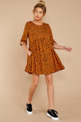 3 Major Mood Golden Orange Print Dress at reddress.com