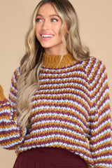1 What's The Story Tan Multi Striped Sweater at reddress.com