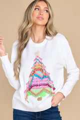 6 White Rainbow Pearl Christmas Tree Sweater at reddress.com