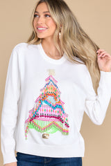 7 White Rainbow Pearl Christmas Tree Sweater at reddress.com