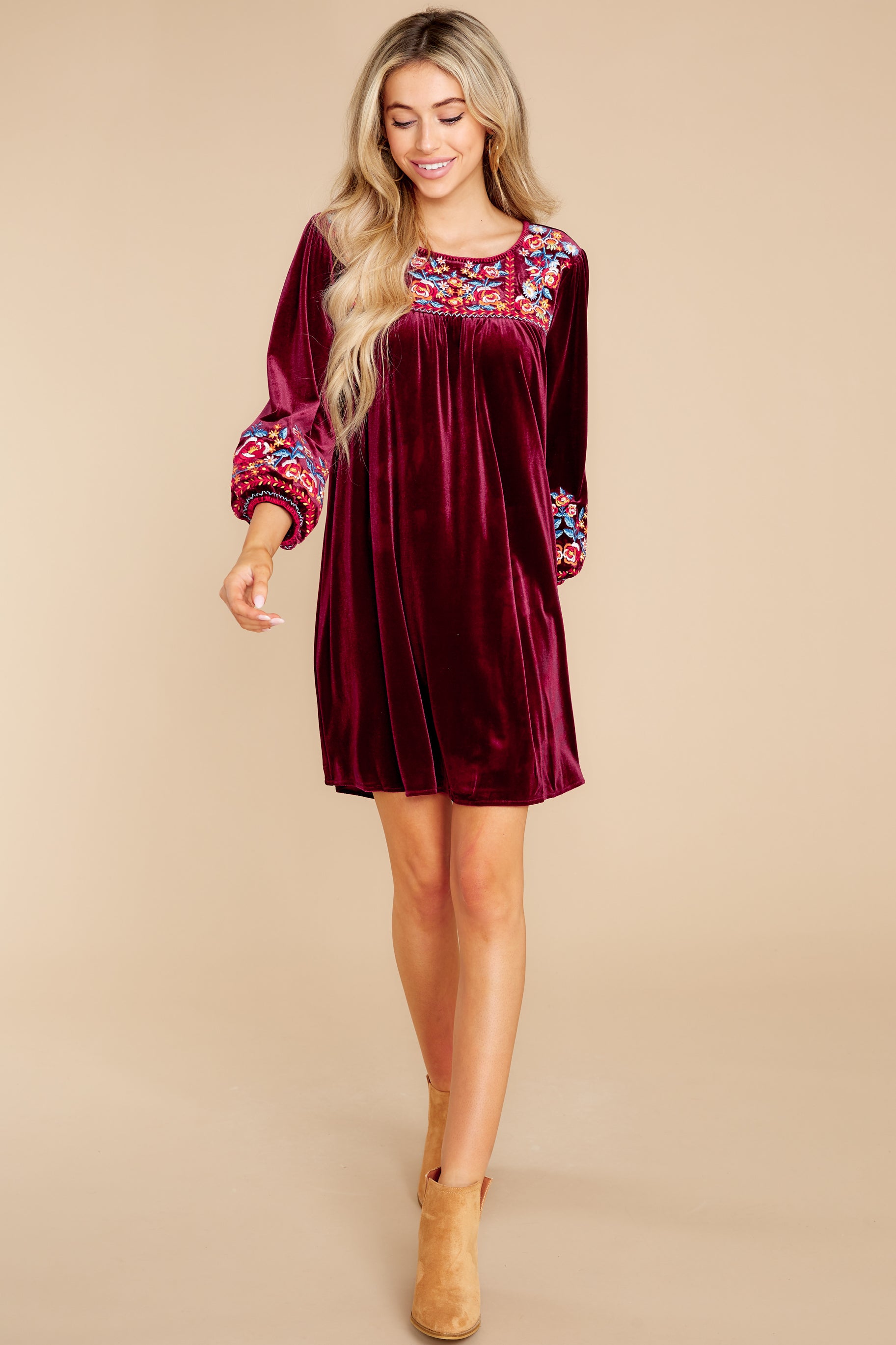 3 Infinite Possibilities Burgundy Velvet Dress at reddress.com