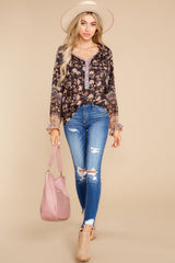 3 Don't Let Go Brown And Blush Print Top at reddress.com