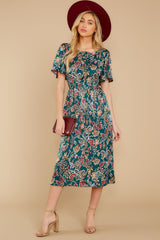 3 New Heights Teal Floral Print Midi Dress at reddress.com