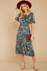 4 New Heights Teal Floral Print Midi Dress at reddress.com