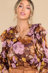 6 Undeniably Special Brown Multi Floral Print Top at reddress.com