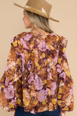 9 Undeniably Special Brown Multi Floral Print Top at reddress.com