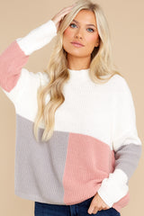 1 Simple Days Rose Grey Multi Colorblock Sweater at reddress.com