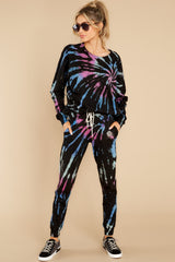 6 Step On Up Black And Turquoise Multi Tie Dye Pullover at reddress.com