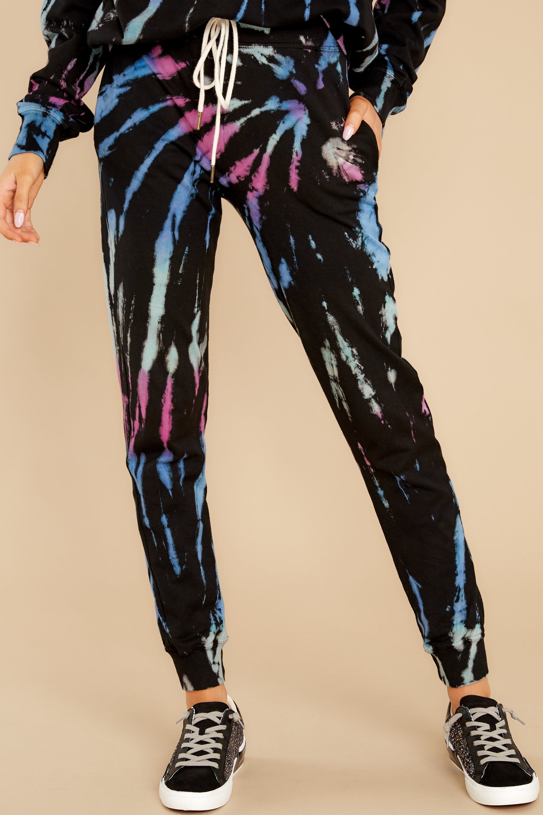 1 Vibe On Black And Turquoise Multi Tie Dye Joggers at reddress.com