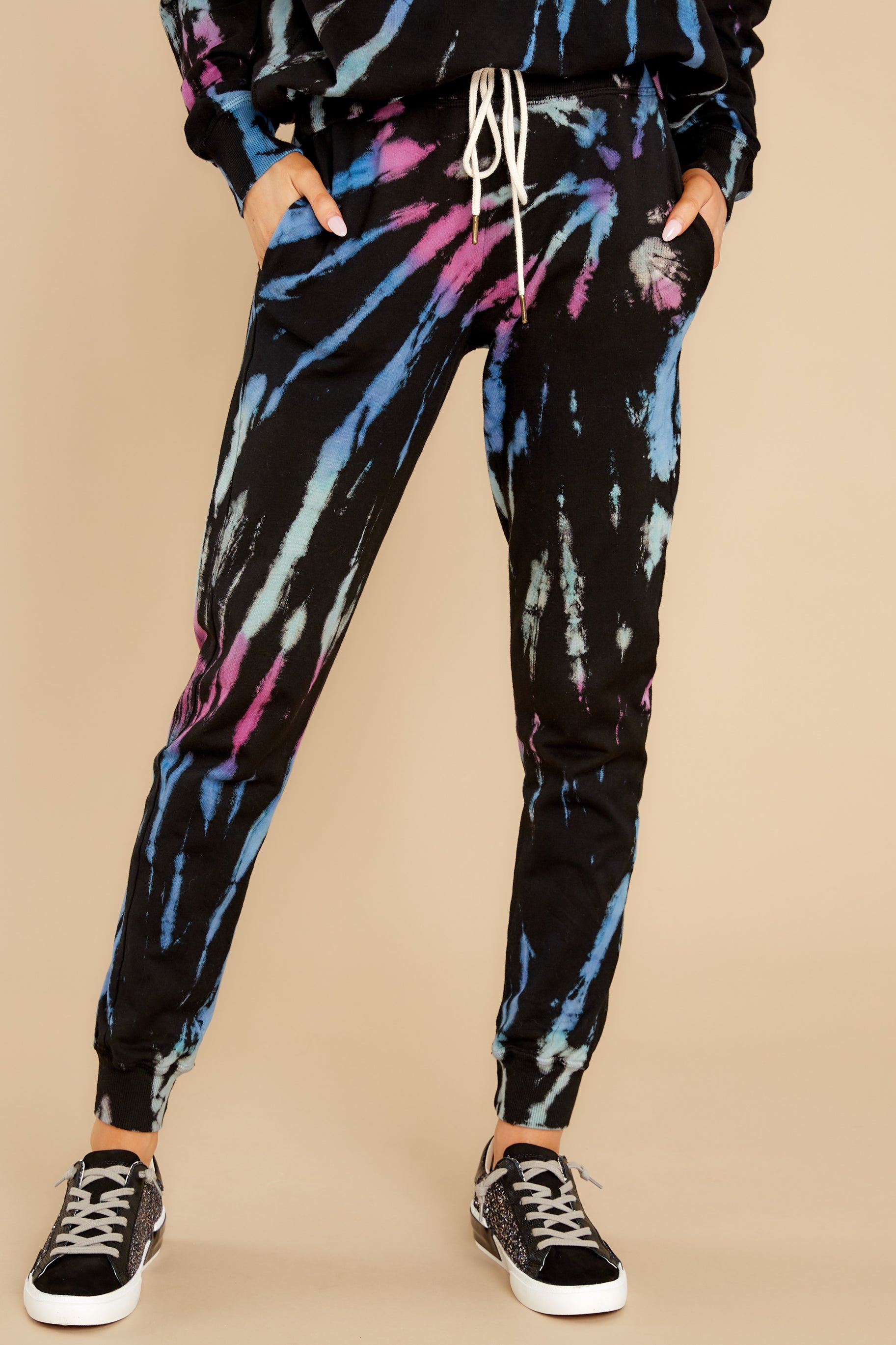 2 Vibe On Black And Turquoise Multi Tie Dye Joggers at reddress.com
