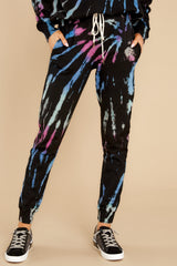 2 Vibe On Black And Turquoise Multi Tie Dye Joggers at reddress.com