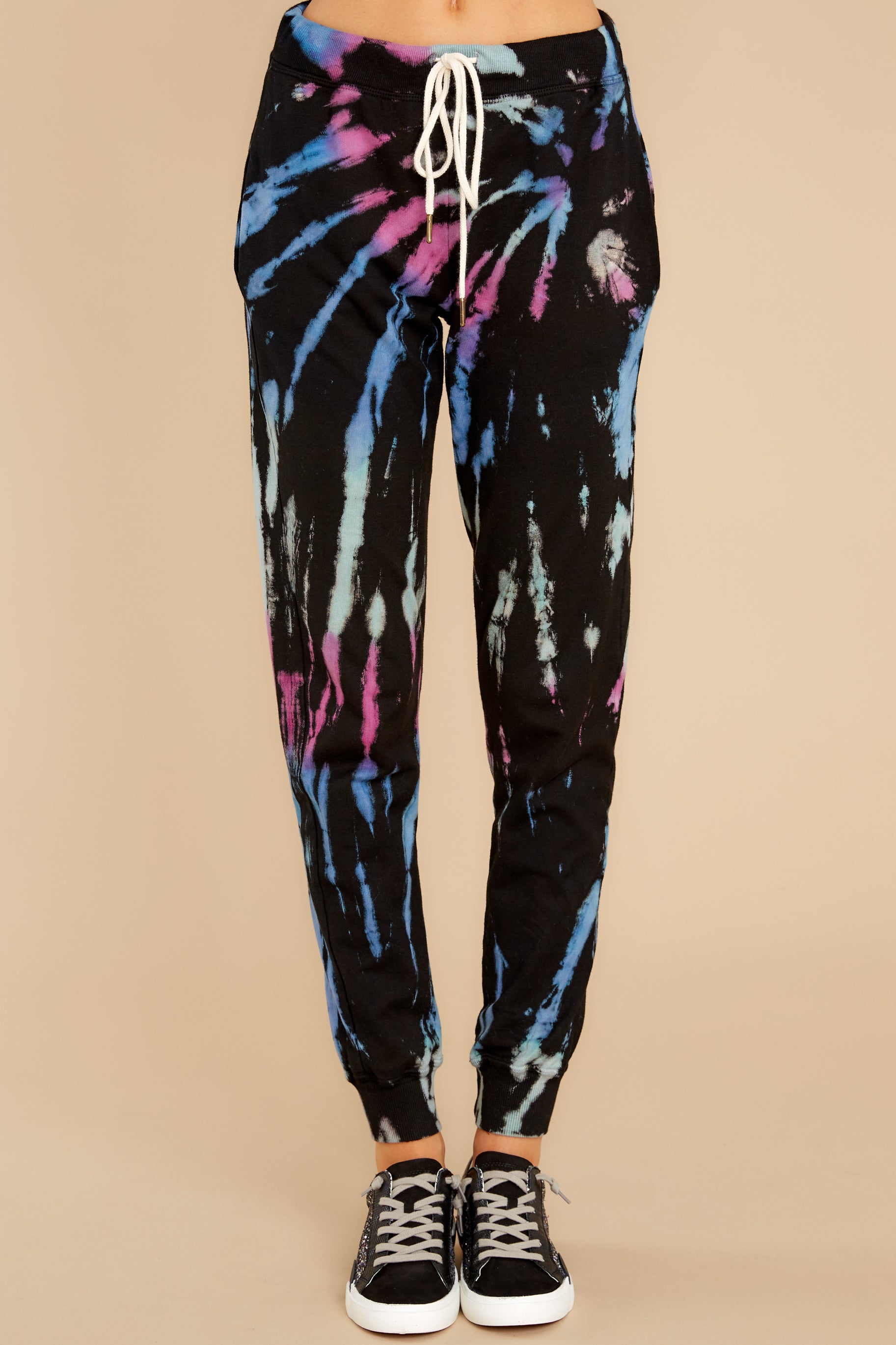 3 Vibe On Black And Turquoise Multi Tie Dye Joggers at reddress.com
